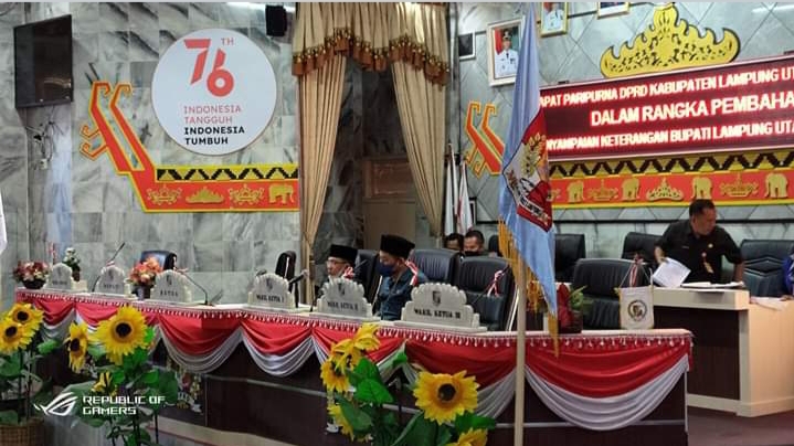 DPRD Lampung Utara Mengelar Rapat Paripurna LKPJ Tahun Angaran 2021, Agenda Penyampaian Keterangan Bupati Lampung Utara.