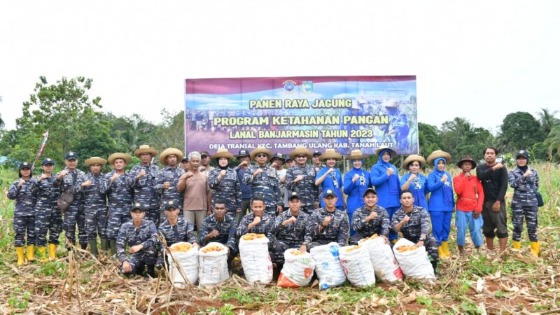 Dukung Program Ketahanan Pangan, TNI AL Banjarmasin Laksanakan Panen Raya Jagung