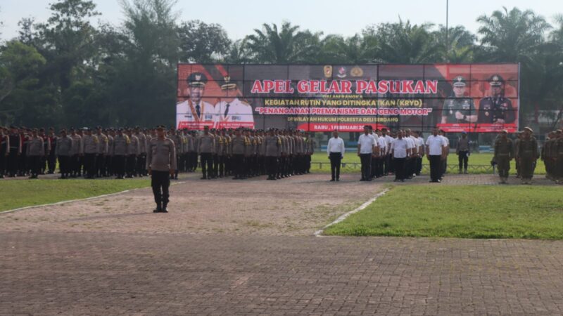 Polresta Deli Serdang Bersama TNI dan Pemkab Deli Serdang Laksanakan Apel Gelar Pasukan Penanganan Premanisme Dan Geng Motor