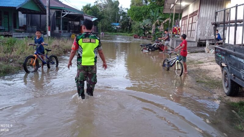 Curah Hujan Tinggi, Babinsa Koramil Tewah Cek Kondisi Wilayah Terdampak Banjir