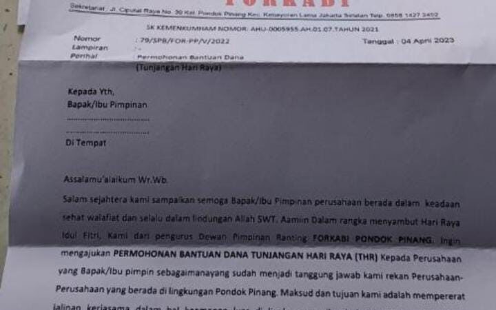 Viral Surat Ormas Forkabi Minta THR ke Perusahaan, Polisi Turun Tangan