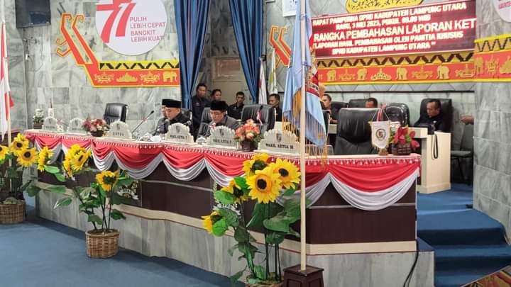 DPRD Kabupaten Lampung Utara Kembali Mengelar Sidang Paripurna Mengenai Laporan Hasil Pembahasan Tingkat I Oleh Panitia Khusus DPRD Kabupaten Lampung Utara.