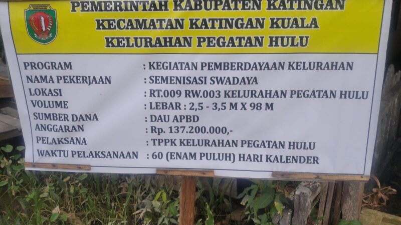 Proyek Seminisasi dan Pengaspalan  di Pegatan Hulu Kecamatan Katingan Kuala Kabupaten Katingan Telah Diselesaikan.