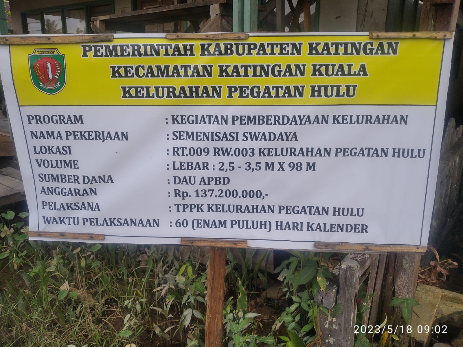 Proyek Seminisasi dan Pengaspalan  di Pegatan Hulu Kecamatan Katingan Kuala Kabupaten Katingan Telah Diselesaikan.