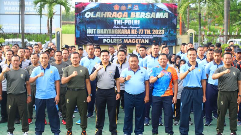 Perkuat Sinergitas TNI-Polri, Polres Magetan Gelar Olahraga Bersama Guna Harkamtibmas Jelang Tahun Politik.