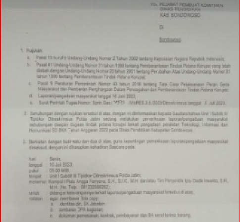 Polda Jatim Usut Dugaan Korupsi Dana Pendidikan Bondowoso Jawa Timur