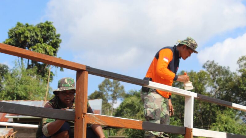 Satgas TMMD ke 117 Mulai Cat Pagar Jembatan di Desa Panyumpa Kabupaten Seruyan