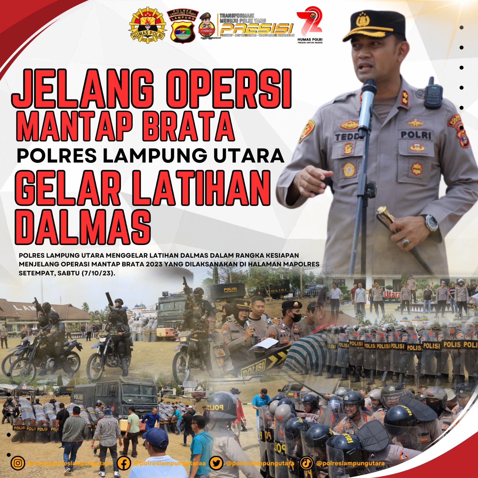 Jelang Operasi Mantap Brata 2023, Polres Lampung Utara Gelar Latihan Dalmas