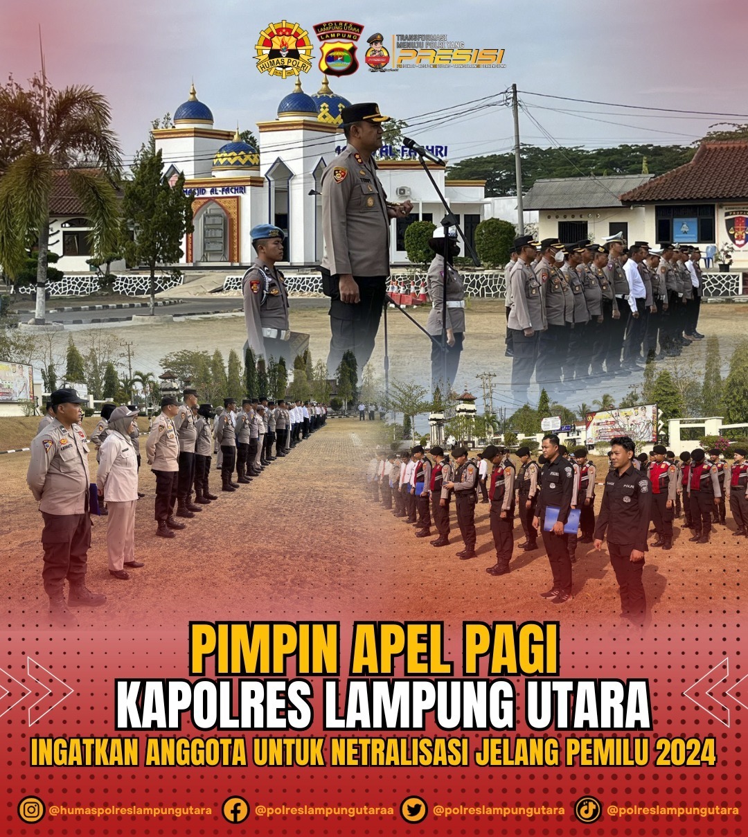 Pimpin Apel Pagi, Kapolres Lampung Utara Ingatkan Anggota Untuk Netralitas Jelang Pemilu 2024