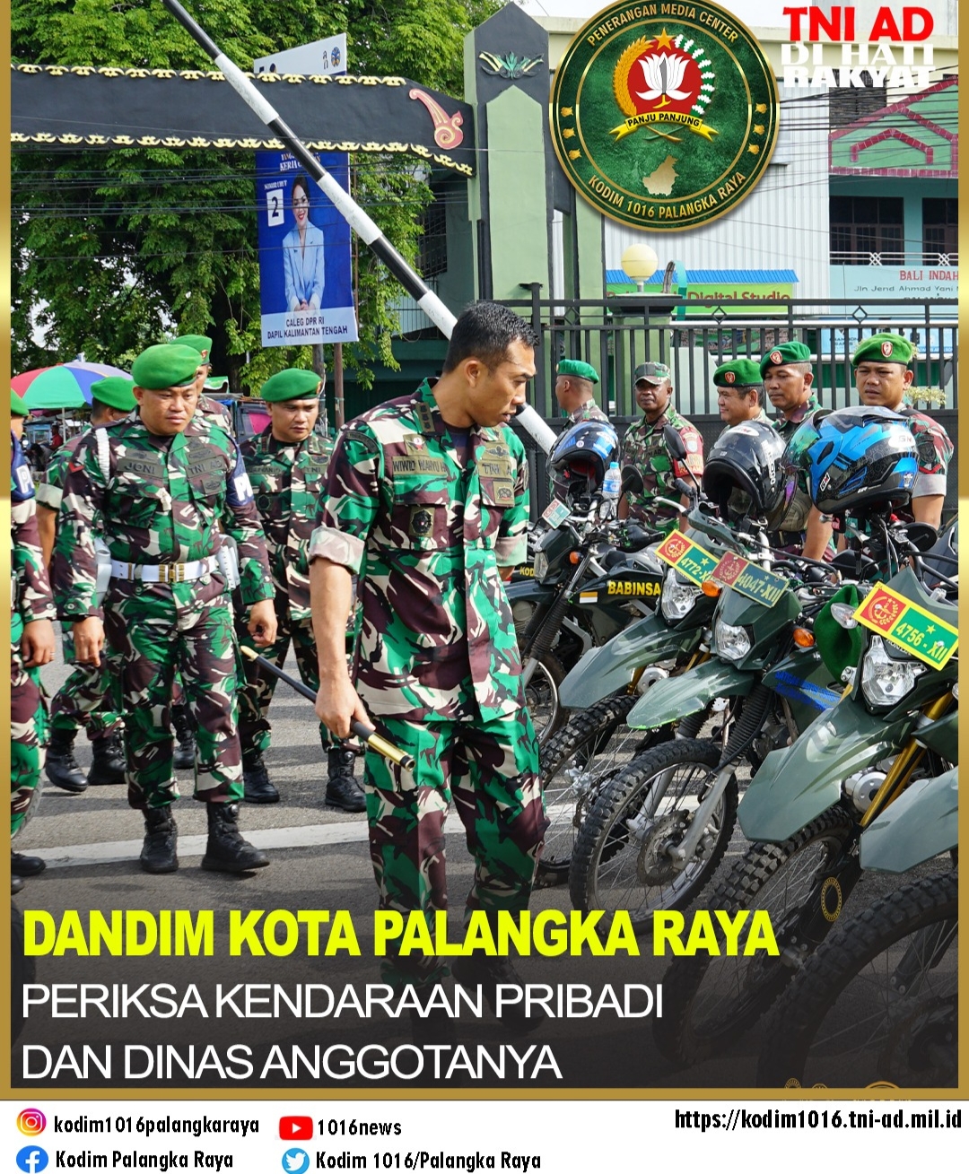 Dandim Kota Palangka Raya Periksa Kendaraan Dinas dan Pribadi Anggotanya