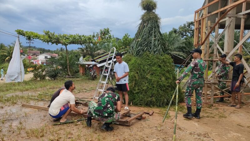 Pos Segumun Satgas Pamtas RI-Malaysia Yonarmed 16/TK melaksanakan kegiatan Karya Bakti di Gereja.