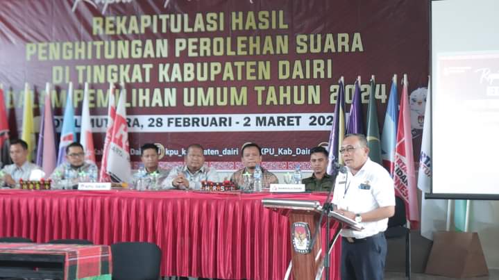 Pemilu Usai, KPU Dairi Gelar Rapat Pleno Terbuka Rekapitulasi Penghitungan Suara Tingkat Kabupaten, Bupati Eddy Berikan Apresiasi Seluruh Pihak