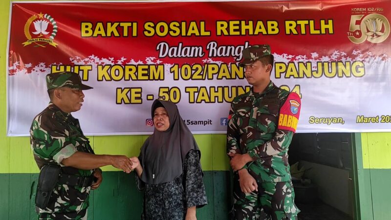 Peringati HUT Korem 102/Pjg ke 50 Tahun,Kodim 1015/Sampit Serahkan Bantuan Rumah Layak Huni