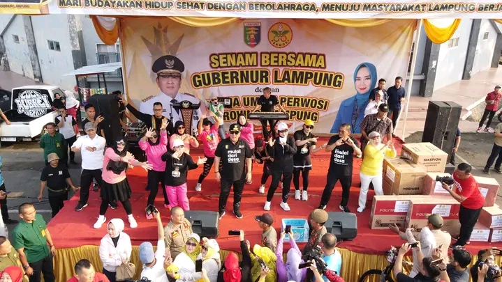 Masyarakat Lampura Ramaikan Senam Lampung Berjaya Bersama Gubernur Lampung