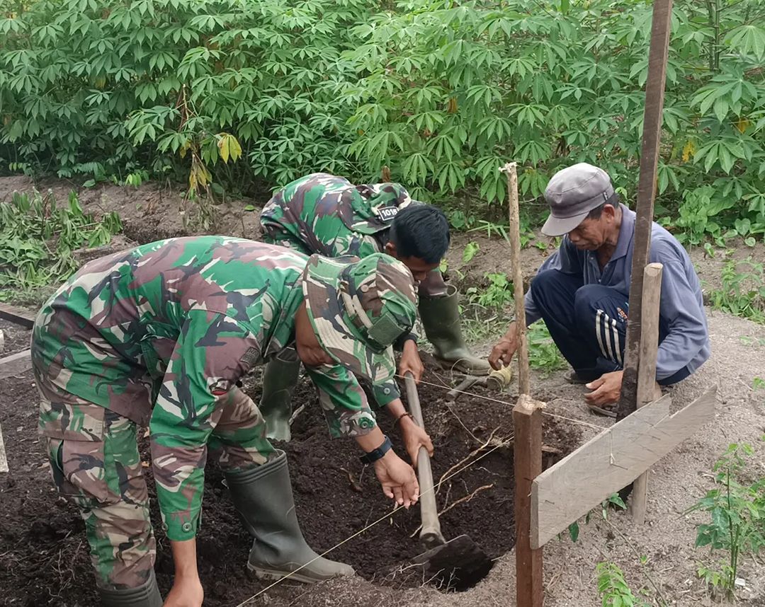 Satgas Tmmd ke 120 Kodim 1015/Sampit Bantu Petani Bangun Pondok Istirahat di Kebun