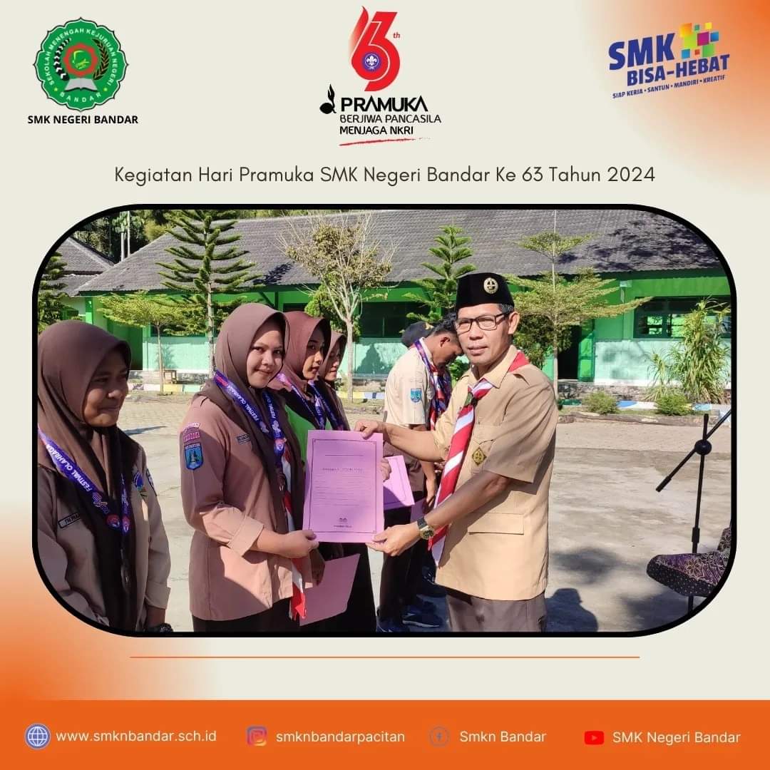 SMK Negeri Bandar Pacitan Gelar Upacara Peringatan Hari Pramuka Ke-63 Sekaligus Penyerahan Piagam Kejuaraan Dalam Festival Olahraga Pendidikan 2024.