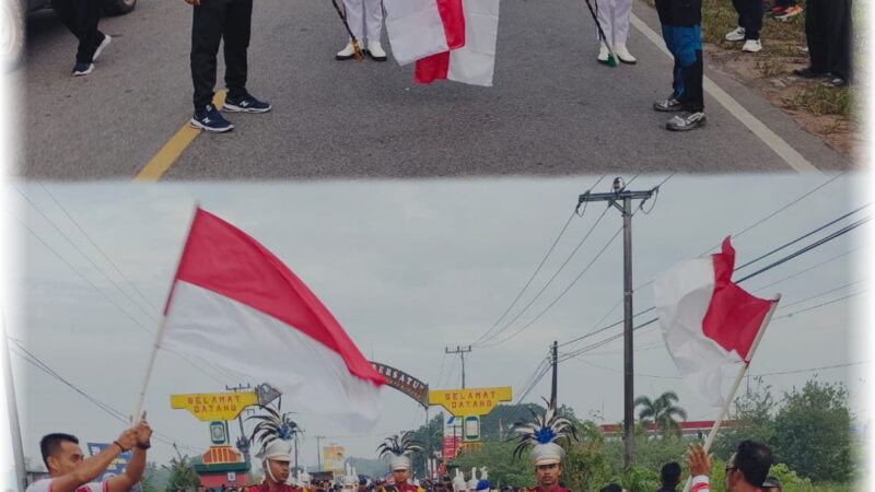 Meriahkan HUT Ke-79 RI, Desa Gunung Muda Kecamatan Belinyu Gelar Jalan Sehat Diiringi Drum Band Gita Mars Bahana Riau Silip.