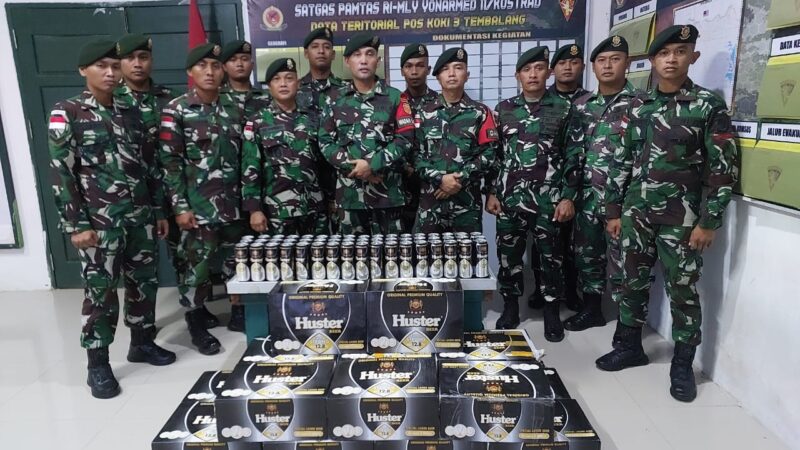 Satgas Pamtas Yonarmed 11 Kostrad Gagalkan Penyelundupan 480 Kaleng Miras Merek Huster di Sebuku, Nunukan