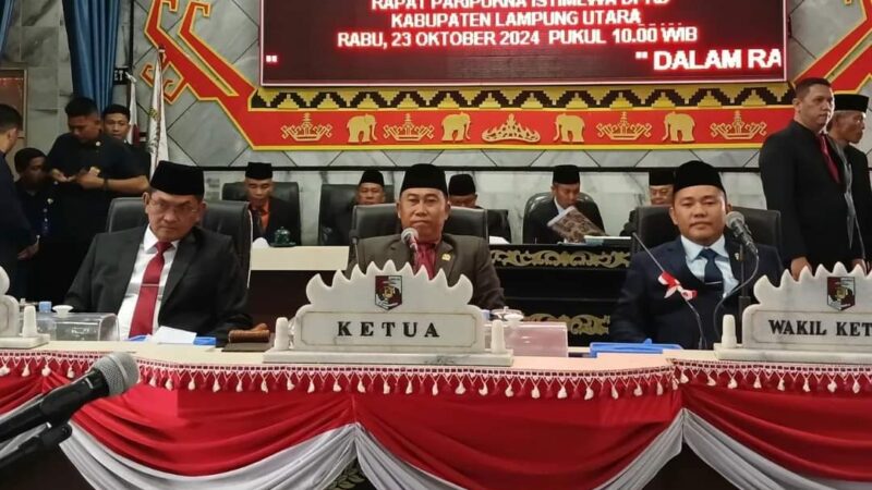 Pj. Bupati Lampung Utara Hadiri Pelantikan Ketua Dan Wakil Ketua DPRD Kabupaten Lampung Utara