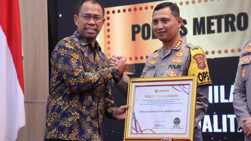 Ombudsman RI Berikan Penghargaan Terbaik Kepada Polres Metro Tangerang Kota Penyelenggara Pelayanan Publik 3 Tahun berturut-turut di Provinsi Banten