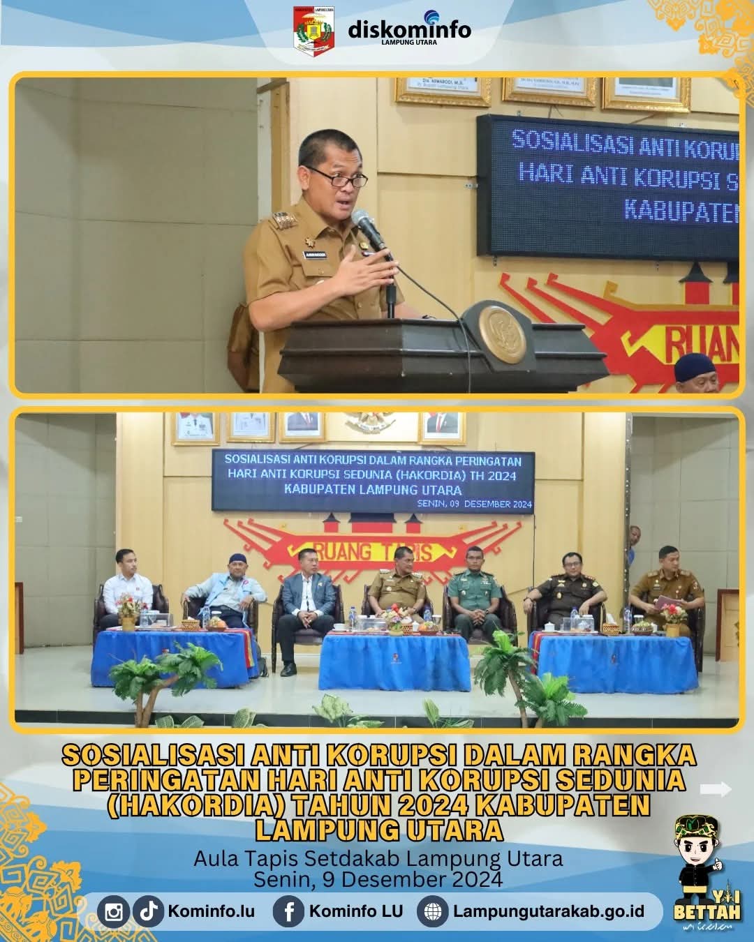 Pj. Bupati Lampung Utara Hadiri Sosialisasi Anti Korupsi dalam Rangka Peringatan HAKORDIA 2024