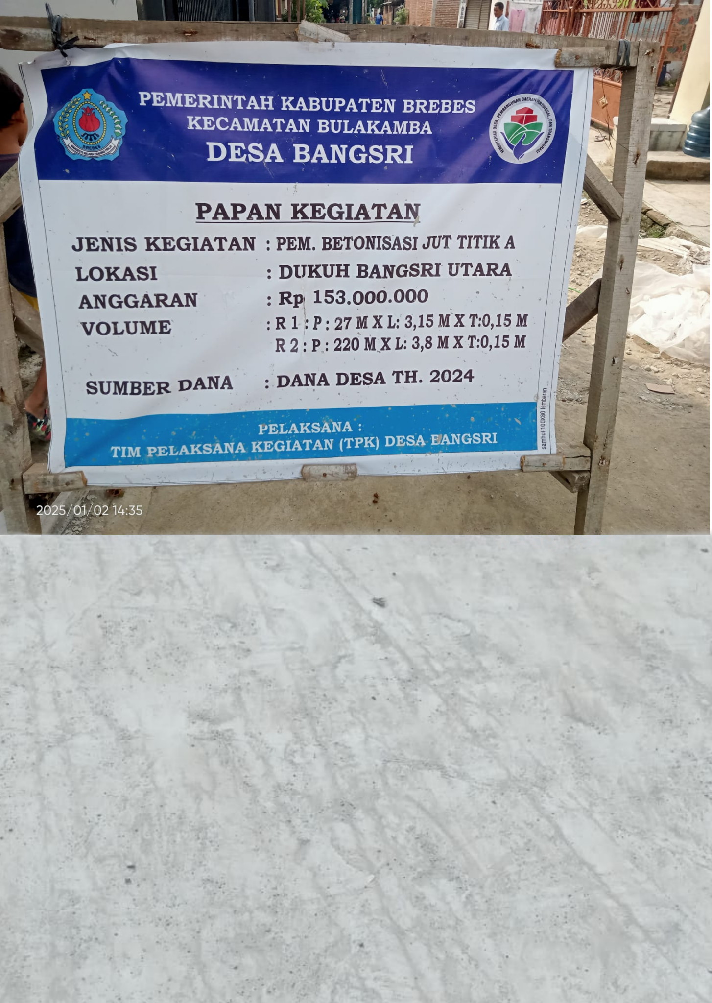 Baru Selesai 3 Hari Proyek Rabat Beton Desa Bangsri Brebes, Sudah Terlihat Retak