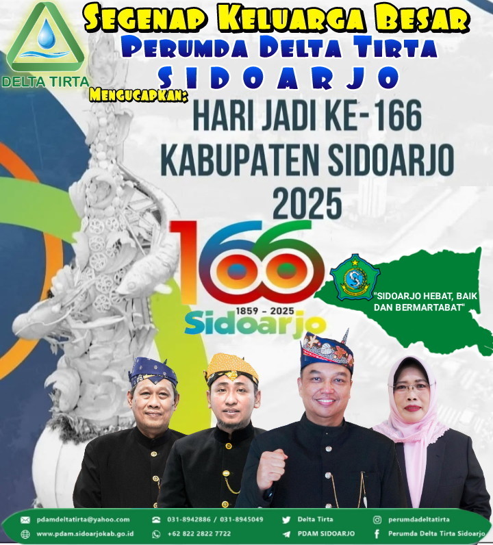 Segenap Keluarga Besar Perumda Delta Tirta Sidoarjo Mengucapkan HARJASDA Ke-166 Tahun 2025.