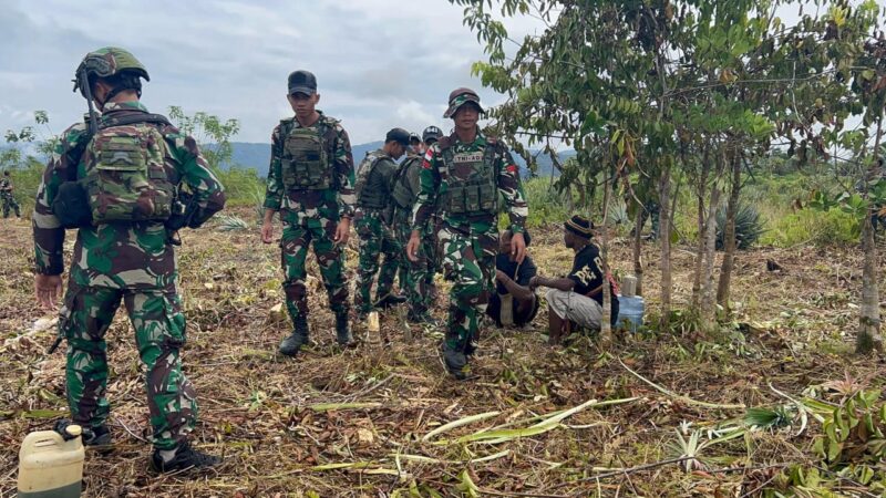 Dukung Ketahanan Pangan, Satgas Yonif 641/Bru Bantu Warga Buka Lahan Perkebunan di Kampung Honita