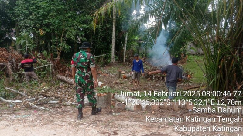 Babinsa Koramil 1019-04/Katingan Tengah Melaksanakan Gotong Royong Bersama Warga Antisipasi Pohon Tumbang