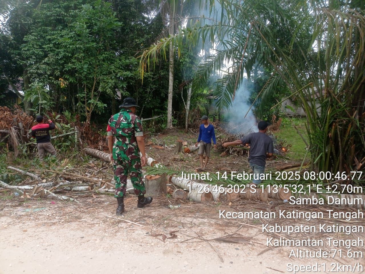 Babinsa Koramil 1019-04/Katingan Tengah Melaksanakan Gotong Royong Bersama Warga Antisipasi Pohon Tumbang