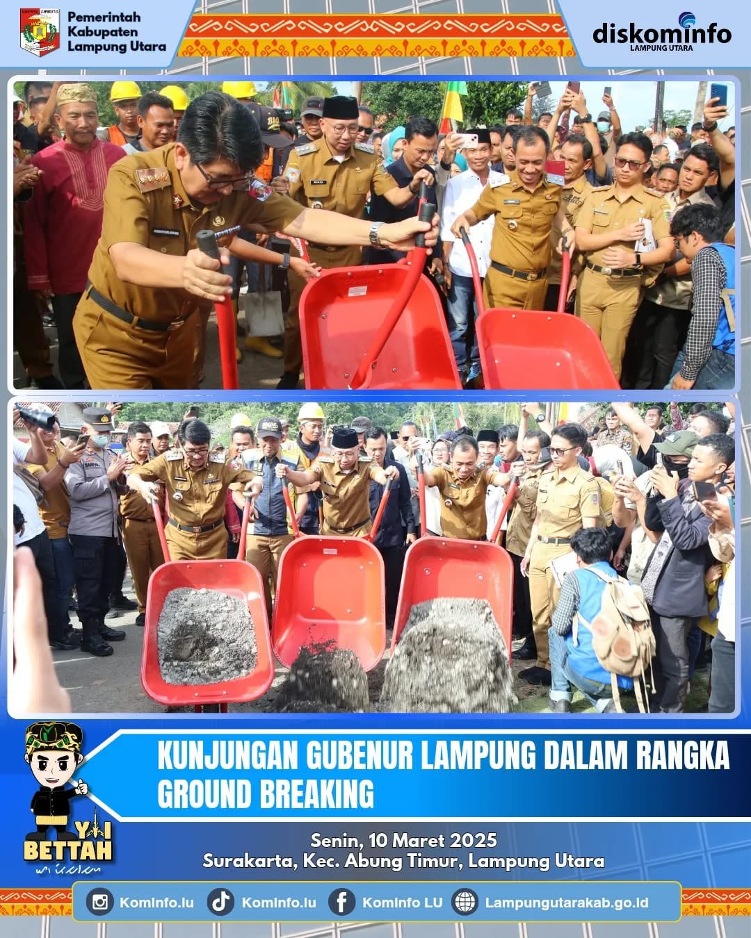 Bupati Lampung Utara Dr. Ir. H. Hamartoni Ahadis, M.Si. Hadiri Groundbreaking Perbaikan Jalan Bersama Gubernur Lampung