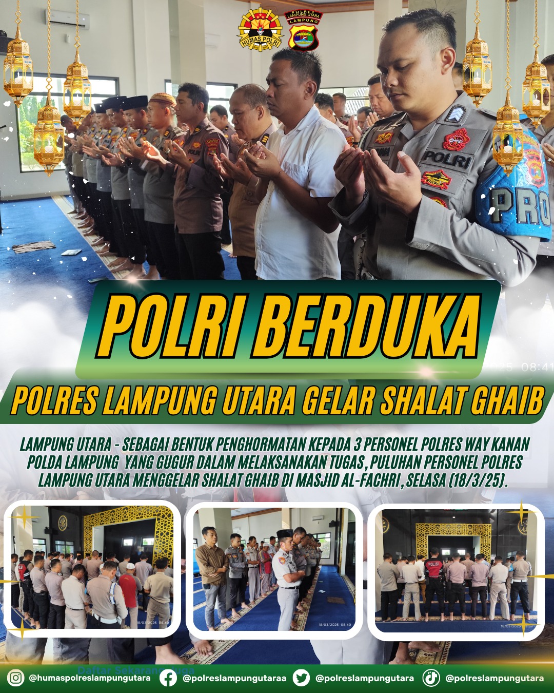 Polri Berduka, Polres Lampung Utara Gelar Shalat Ghaib