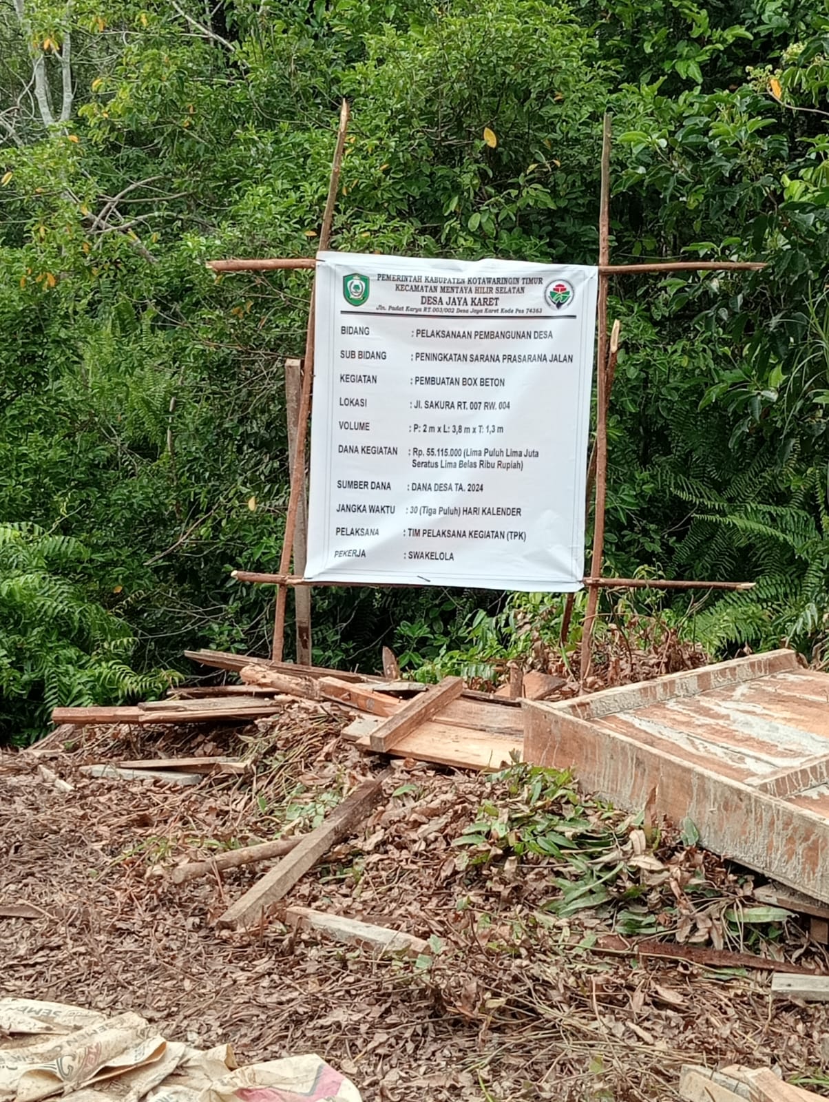 Diduga Kuat Tidak Tepat Waktu Pembuatan Box Beton di Jalan Sakura Barat Kecamatan Mentaya Hilir Selatan Kotim.