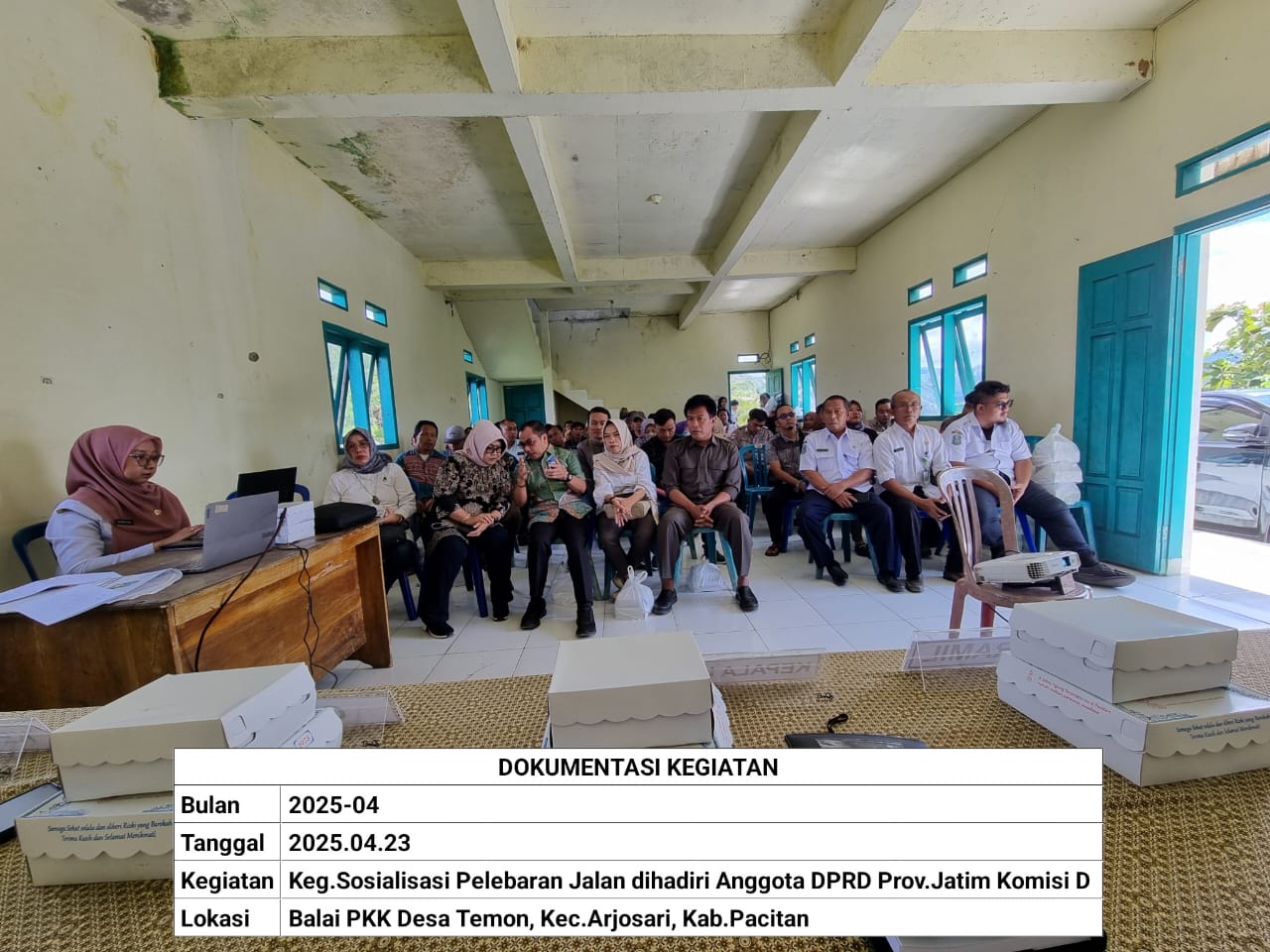 UPT PJJ Pacitan Menggelar Kegiatan Sosialisasi Pelaksanaan Pekerjaan Pelebaran Jalan di Kantor Balai Desa Temon Arjosari.