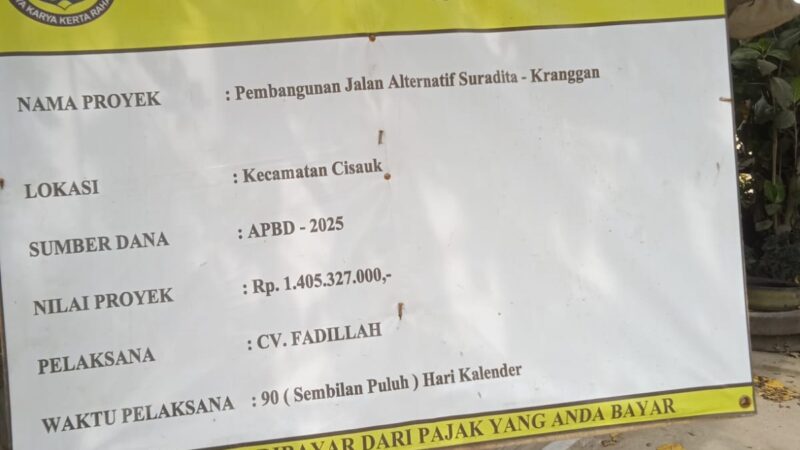 Diduga Proyek Betonisasi Pembangunan Jalan Raya Alternatif Suradita Anggaran Dengan Jumlah 1.405. 327. 000, Miliar Rupiah Tidak Sesuai Dengan Pekerjaan Yang Di Kerjakan. 