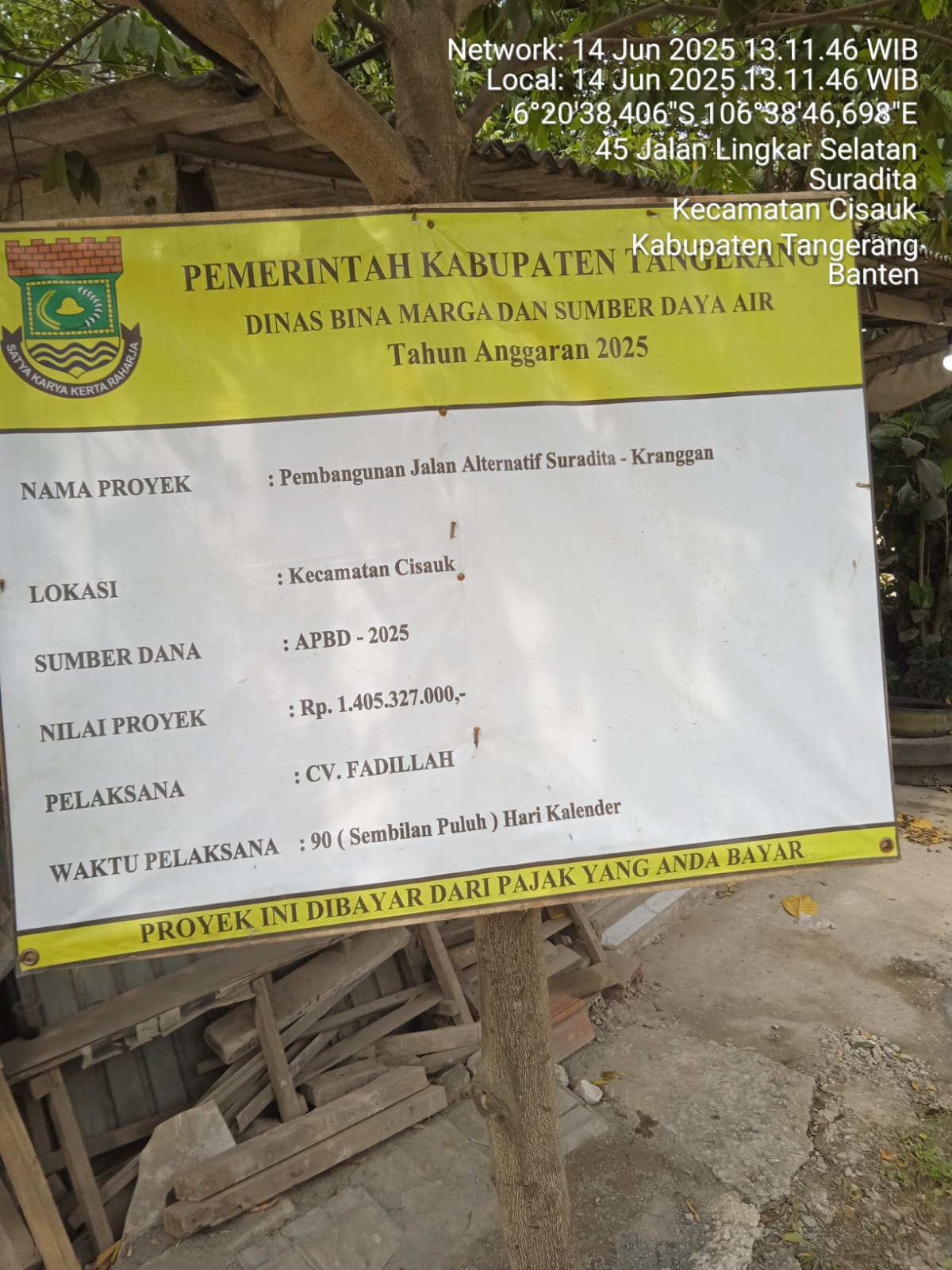 Diduga Proyek Betonisasi Pembangunan Jalan Raya Alternatif Suradita Anggaran Dengan Jumlah 1.405. 327. 000, Miliar Rupiah Tidak Sesuai Dengan Pekerjaan Yang Di Kerjakan.
