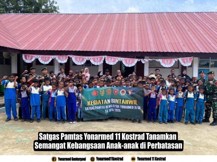 Satgas Pamtas Yonarmed 11 Kostrad Tanamkan Semangat Kebangsaan Anak-Anak di Perbatasan
