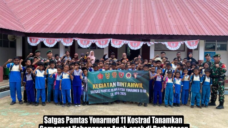 Satgas Pamtas Yonarmed 11 Kostrad Tanamkan Semangat Kebangsaan Anak-Anak di Perbatasan