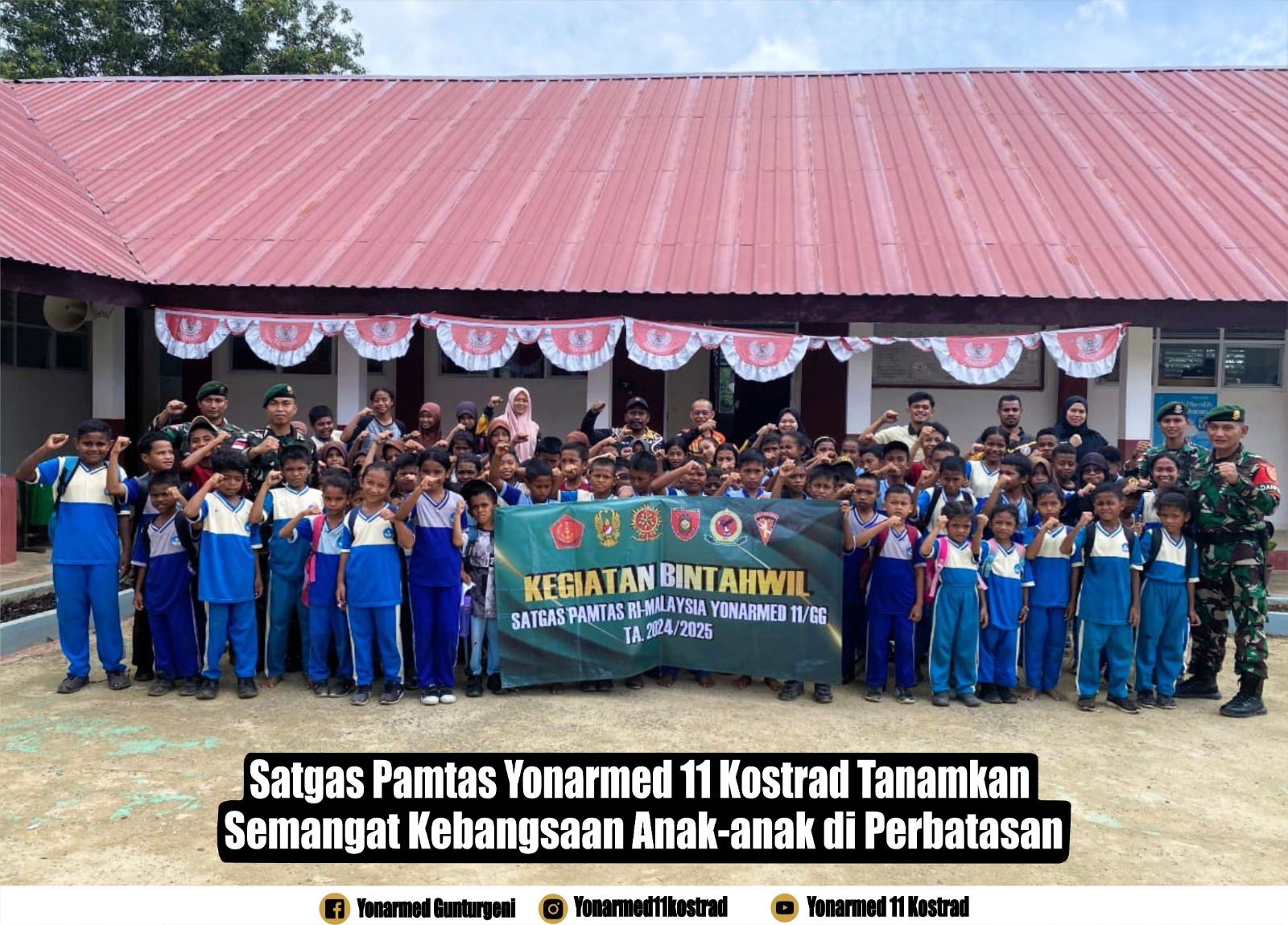 Satgas Pamtas Yonarmed 11 Kostrad Tanamkan Semangat Kebangsaan Anak-Anak di Perbatasan