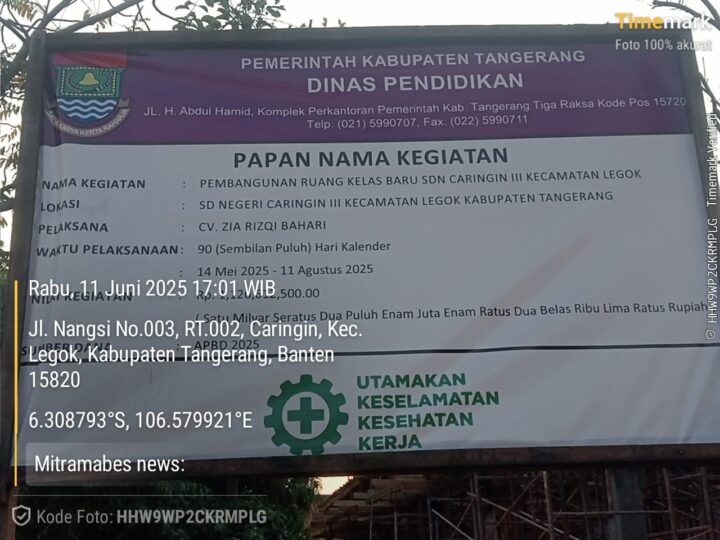 Diduga Ada Kejanggalan Dalam Proyek Pembangunan Sekolah SD Caringin 3 Tangerang, Anggaran Tidak Sesuai Dengan Pembangunan. 