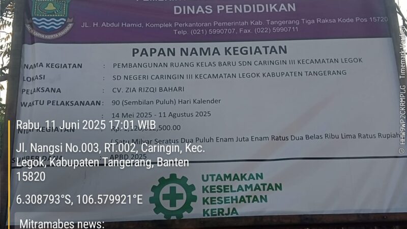 Diduga Ada Kejanggalan Dalam Proyek Pembangunan Sekolah SD Caringin 3 Tangerang, Anggaran Tidak Sesuai Dengan Pembangunan. 