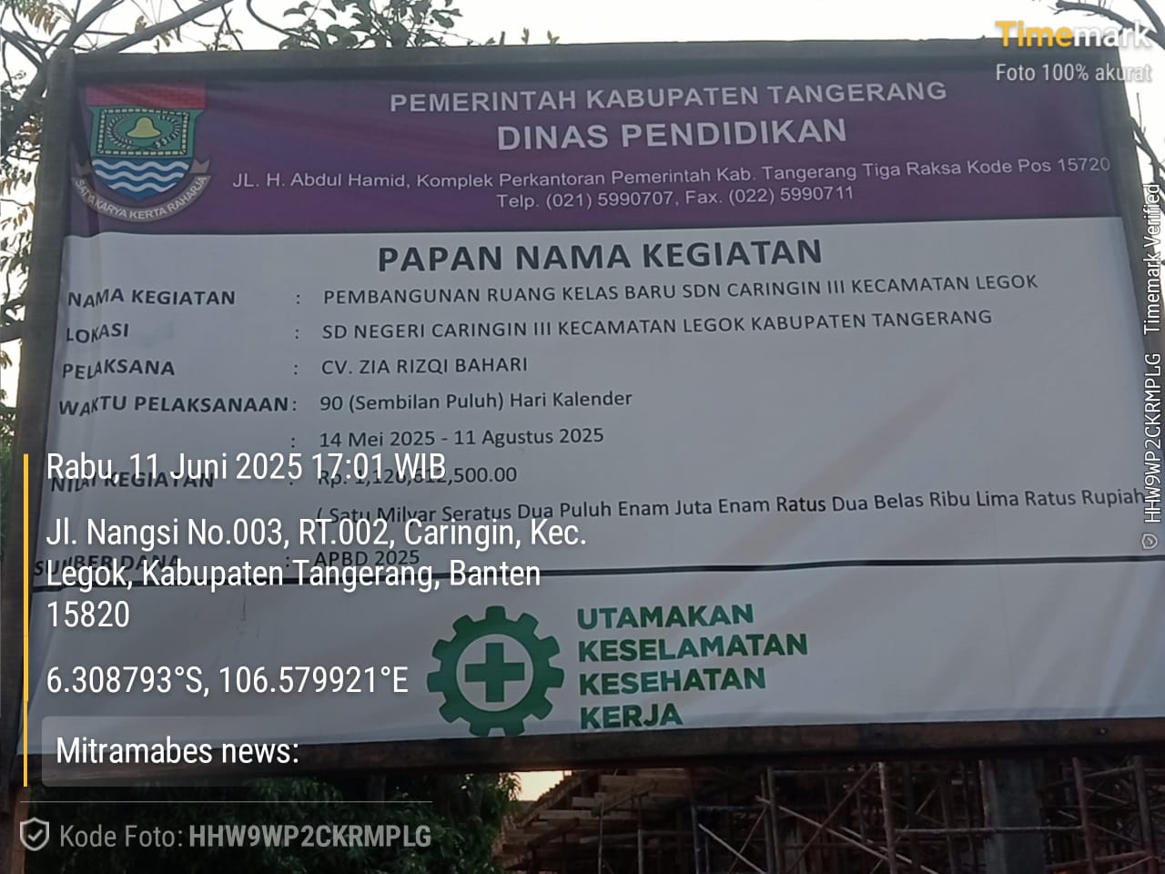Diduga Ada Kejanggalan Dalam Proyek Pembangunan Sekolah SD Caringin 3 Tangerang, Anggaran Tidak Sesuai Dengan Pembangunan.