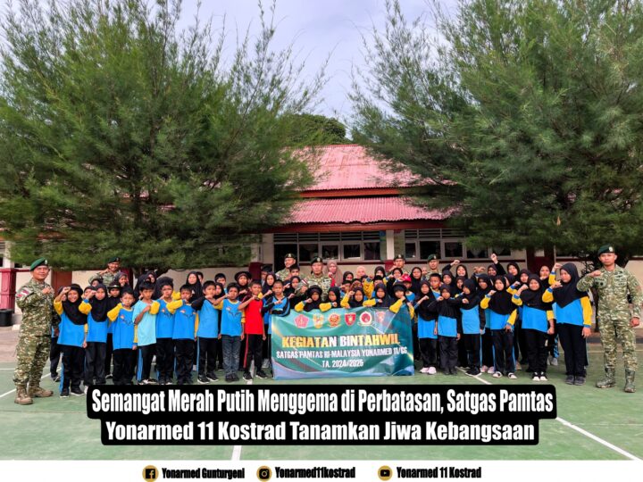 Semangat Merah Putih Menggema di Perbatasan, Satgas Pamtas Yonarmed 11 Kostrad Tanamkan Jiwa Kebangsaan