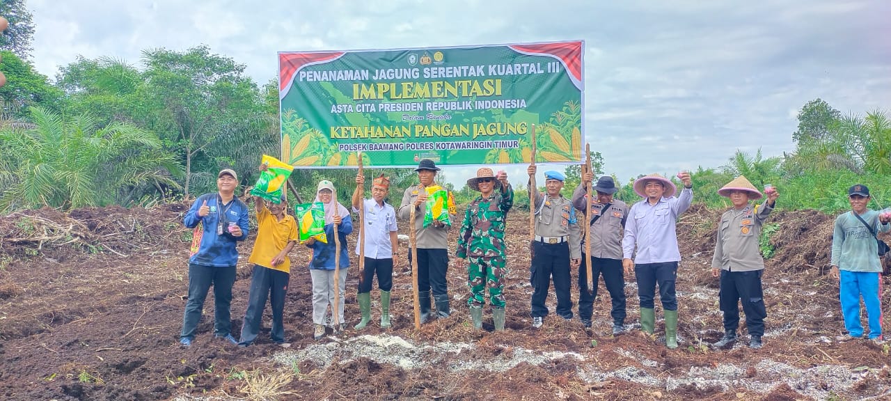 Dukung Ketahanan Pangan, Polsek Baamang Dengan Danramil 1015-04/Baamang Menanam Jagung