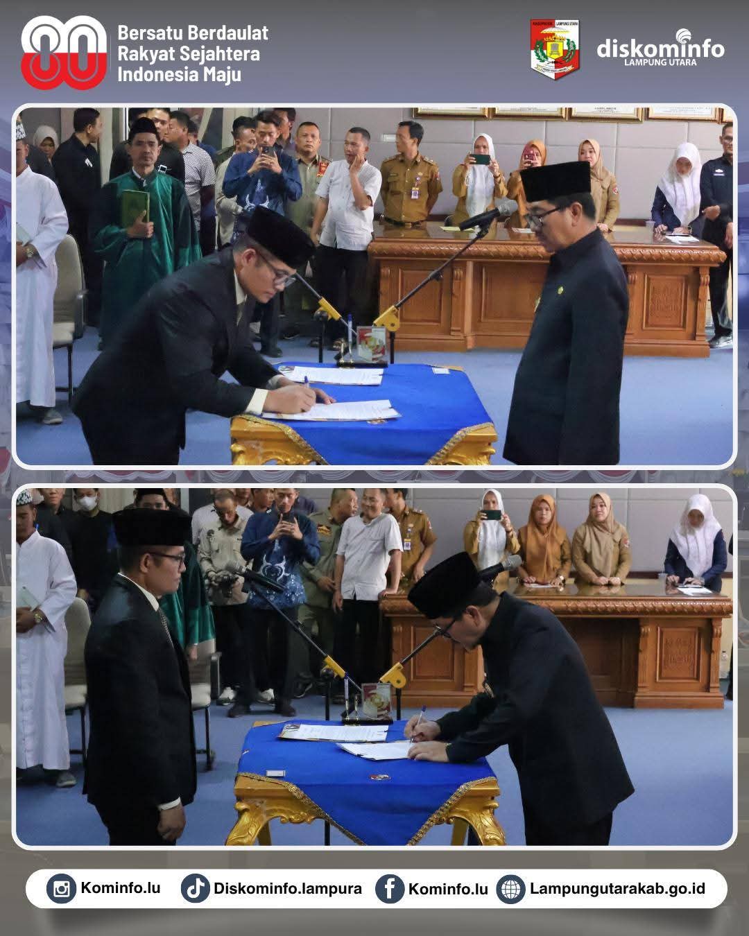 Bupati Dr. Ir. H. Hamartoni Ahadis, M.Si. Lantik 17 Pejabat Pimpinan Tinggi Pratama Pemkab Lampung Utara