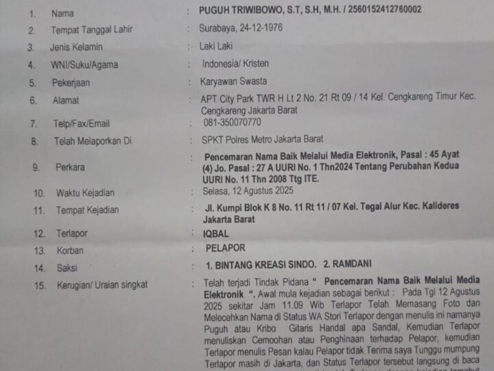 Puguh Kribo Gitaris Rekor Muri Melapor ke Polres Jakarta Barat Terkait ITE Karena Telah Dicemarkan Namanya oleh Seorang Yang Mengaku Gus