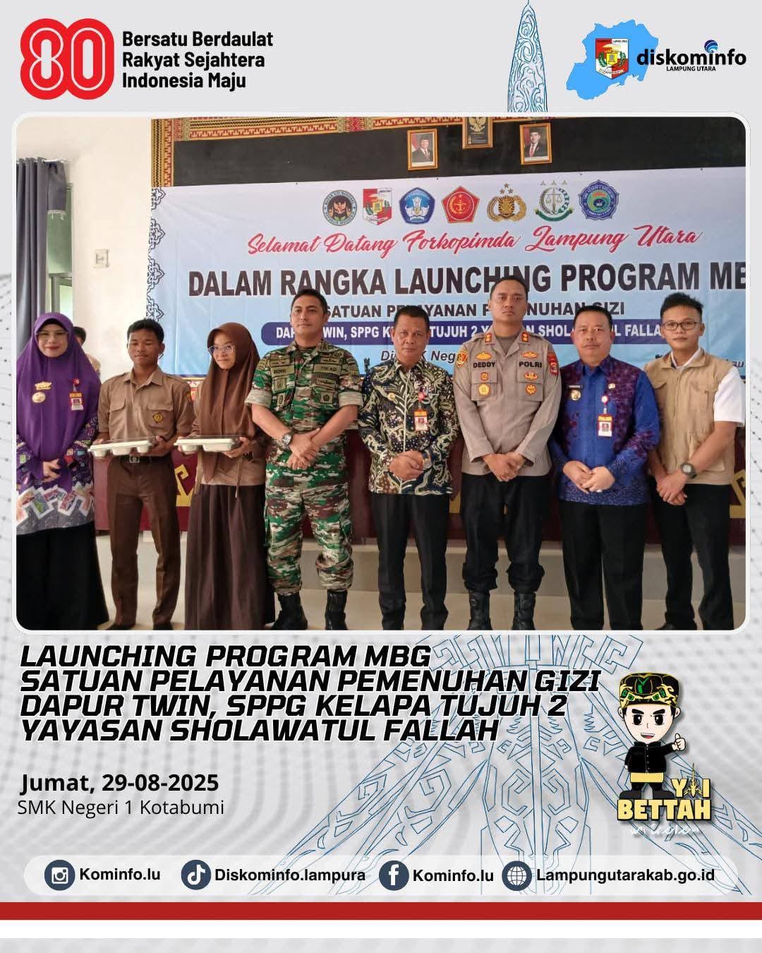 Bupati Lampung Utara Hadiri Launching Program MBG di SMK Negeri 1 Kotabumi