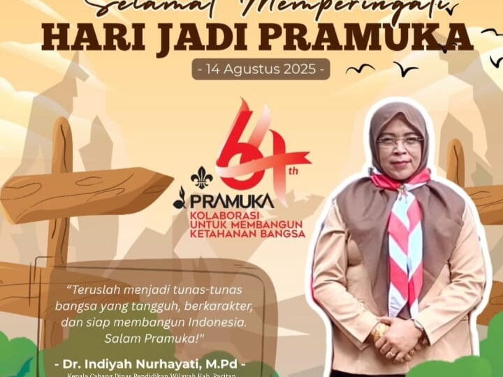 Ucapan Hari Jadi Pramuka ke-64 Th 2025, Dinas Pendidikan Provinsi Jawa Timur Cabang Dinas Pendidikan Wilayah Kabupaten Pacitan.