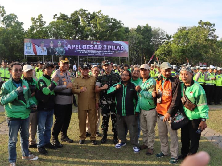 Puluhan Pengemudi Ojol dan Pelajar Ikut Apel Besar 3 Pilar Polresta Tangerang dan Forkopimda