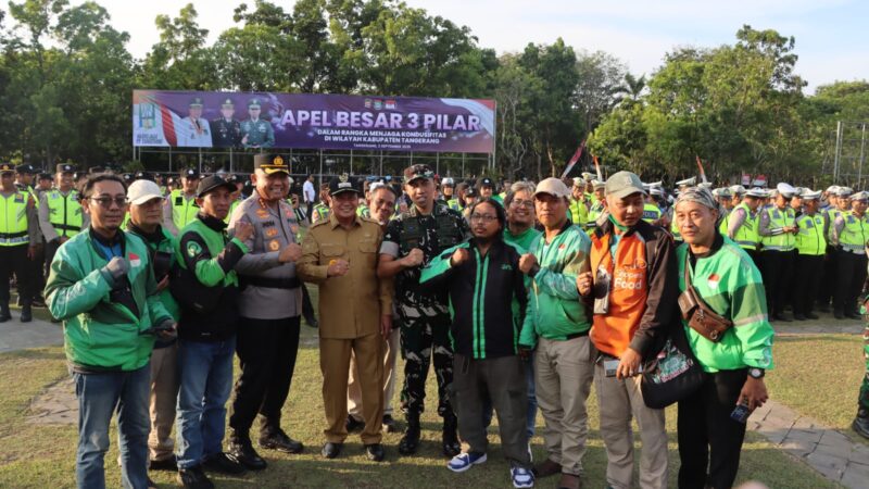 Puluhan Pengemudi Ojol dan Pelajar Ikut Apel Besar 3 Pilar Polresta Tangerang dan Forkopimda